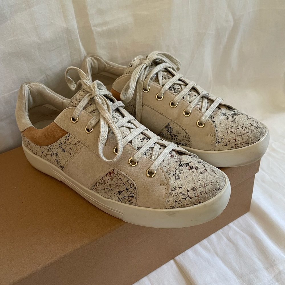 Joie Dakota Sneakers Soft Suede Leather Metallic Python Leather and Rubber Sole
